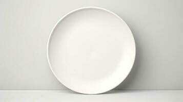 ai généré vide céramique rond assiette sur blanc Contexte. plat, vaisselle, portion, décoration photo