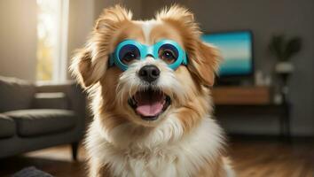 ai généré mignonne chien avec des lunettes à Accueil photo