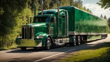 ai généré un camion conduite vers le bas le route dans été photo