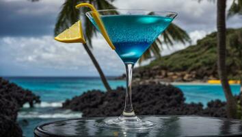 ai généré bleu cocktail dans une magnifique verre photo