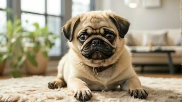 ai généré mignonne chiot dans le maison photo