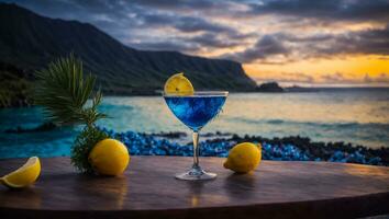 ai généré bleu cocktail dans une magnifique verre photo