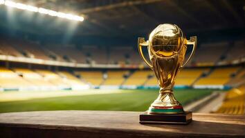 ai généré Football championnat or tasse à le stade photo