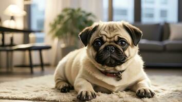 ai généré mignonne chiot dans le maison photo