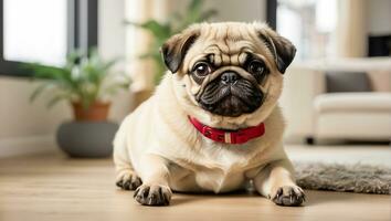 ai généré mignonne chiot dans le maison photo