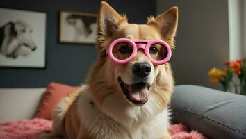 ai généré mignonne chien avec des lunettes à Accueil photo