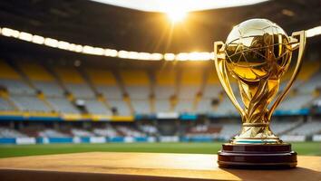 ai généré Football championnat or tasse à le stade photo