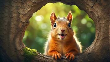 ai généré mignonne marrant écureuil proche en haut photo