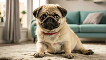 ai généré mignonne chiot dans le maison photo