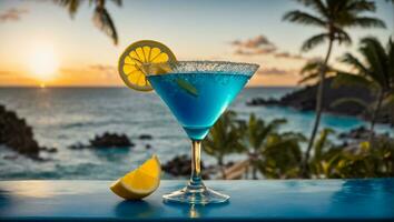 ai généré bleu cocktail dans une magnifique verre photo