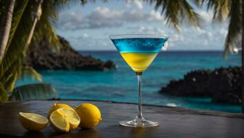 ai généré bleu cocktail dans une magnifique verre photo