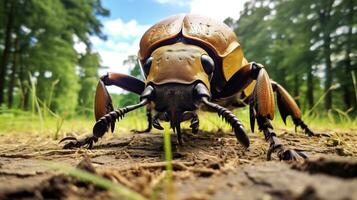 ai généré photo de Hercule scarabée sur une sol. génératif ai