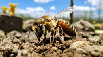 ai généré photo de mon chéri abeille sur une sol. génératif ai