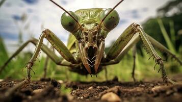 ai généré photo de grisonnant mante sur une sol. génératif ai