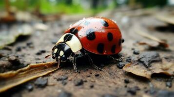 ai généré photo de coccinelle scarabée sur une sol. génératif ai