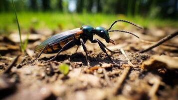 ai généré photo de vagabonder scarabée sur une sol. génératif ai