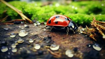 ai généré photo de coccinelle sur une sol. génératif ai