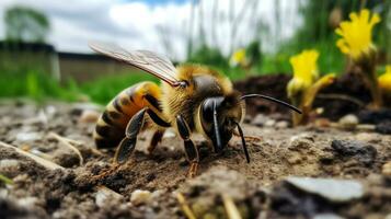 ai généré photo de abeille sur une sol. génératif ai