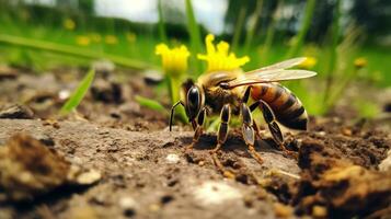 ai généré photo de abeille sur une sol. génératif ai