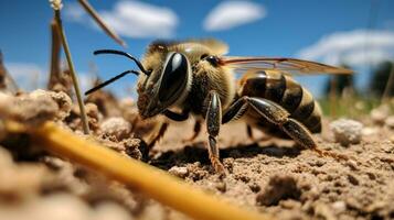 ai généré photo de coupe-feuilles abeille sur une sol. génératif ai