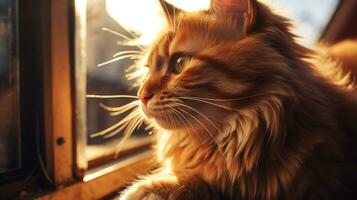 ai généré photo de une curieuse chat perché sur une ensoleillé rebord de fenêtre. génératif ai