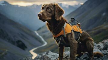 ai généré photo de une déterminé chercher et porter secours chien. génératif ai