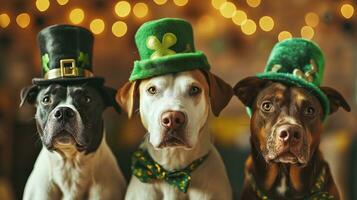 ai généré mignonne chiens avec lutin Chapeaux, st. patrick's journée photo