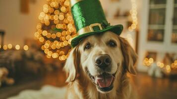 ai généré mignonne chiens avec lutin Chapeaux, st. patrick's journée photo