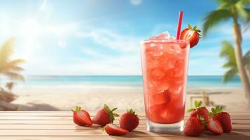 ai généré fraise cocktail illustration plage Contexte avec copie espace pour texte photo