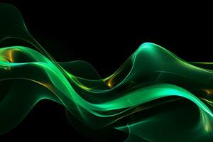 ai généré dynamique vert néon lumière lignes avec complexe courbes et vagues. photo