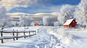 ai généré scène de campagne couvert avec neige photo