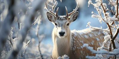 ai généré cerf dans hiver saison photo