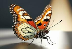 ai généré une papillon est séance sur une plante avec feuilles photo