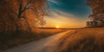 ai généré magnifique de le coucher du soleil avec paysage Contexte photo