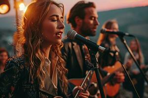 ai généré photo de deux chanteurs performant une chanson