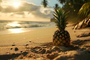 ai généré photo de ananas sur le plage