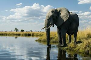 ai généré image de une grand l'éléphant permanent près une rivière. photo