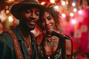 ai généré photo de deux chanteurs performant une chanson