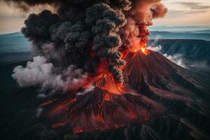 dangereux volcan Feu et lave éruption cette pistes à urgence et porter secours opérations photo