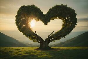 ai généré concept de une cœur en forme de arbre cette illustre l'amour à le nature, calme et bonheur photo