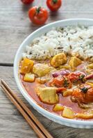 thaïlandais Jaune curry avec poulet et riz photo