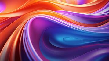 ai généré abstrait arc en ciel couleurs 3d vagues Contexte. vif coloré lisse agitant soie texture. violet, violet, bleu, orange, rouge lignes embrasé dans ultra-violet lumière. moderne science-fiction fantaisie conception photo