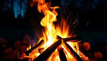 ai généré une feu est allumé en haut à nuit photo