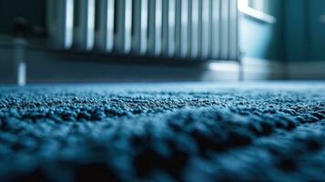 ai généré fermer de bleu texturé tapis dans moderne Accueil intérieur. photo