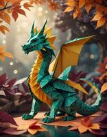 ai généré coloré origami dragon photo