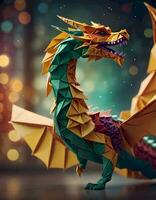 ai généré coloré origami dragon photo