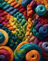 ai généré vibrant de laine tricot fils, génératif ai photo