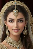 ai généré mariage de mariée maquillage pakistanais et Indien photo