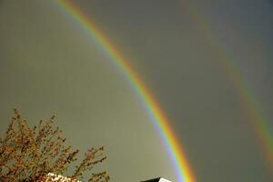 arc en ciel contre foncé menaçant ciel photo