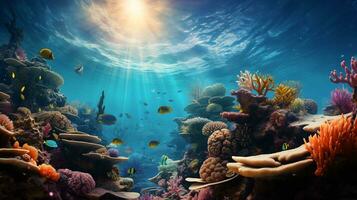ai généré sous-marin plongée scène avec Naturel mer la vie dans le récif photo